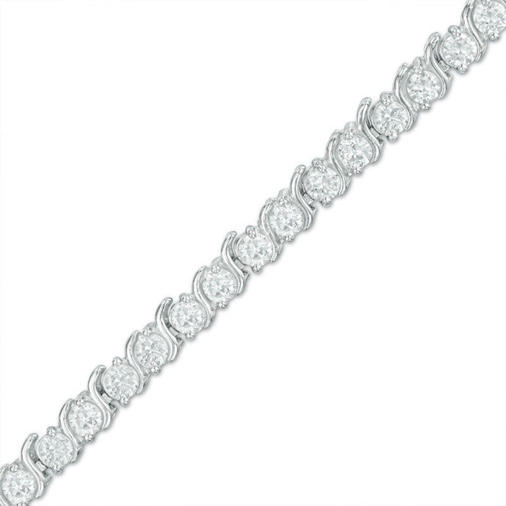 Zales White Lab-Created Sapphire "S" Tennis Bracelet in Sterling Silver - 7.25"